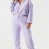 Urban Ladies Plus Plus Size Velour Rhinestone Graphic Jogger Bottoms