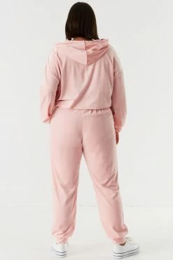 Urban Ladies Plus Plus Size Velour Rhinestone Graphic Butterfly Jogger Bottoms