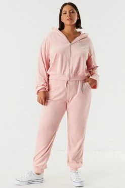 Urban Ladies Plus Plus Size Velour Rhinestone Graphic Butterfly Jogger Bottoms