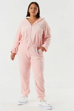 Urban Ladies Plus Plus Size Velour Rhinestone Graphic Butterfly Jogger Bottoms