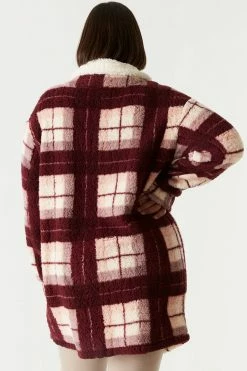 Urban Ladies Plus Plus Size Sherpa Plaid Shirt Jacket Shackets