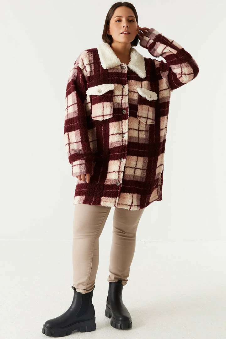 Urban Ladies Plus Plus Size Sherpa Plaid Shirt Jacket Shackets 3 Urban Ladies Plus Plus Size Sherpa Plaid Shirt Jacket Shackets