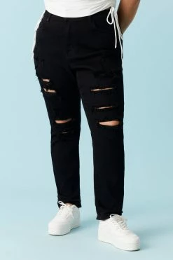 Stitches Ladies Plus Size Distressed Black Wash Boyfriend Jean Bottoms