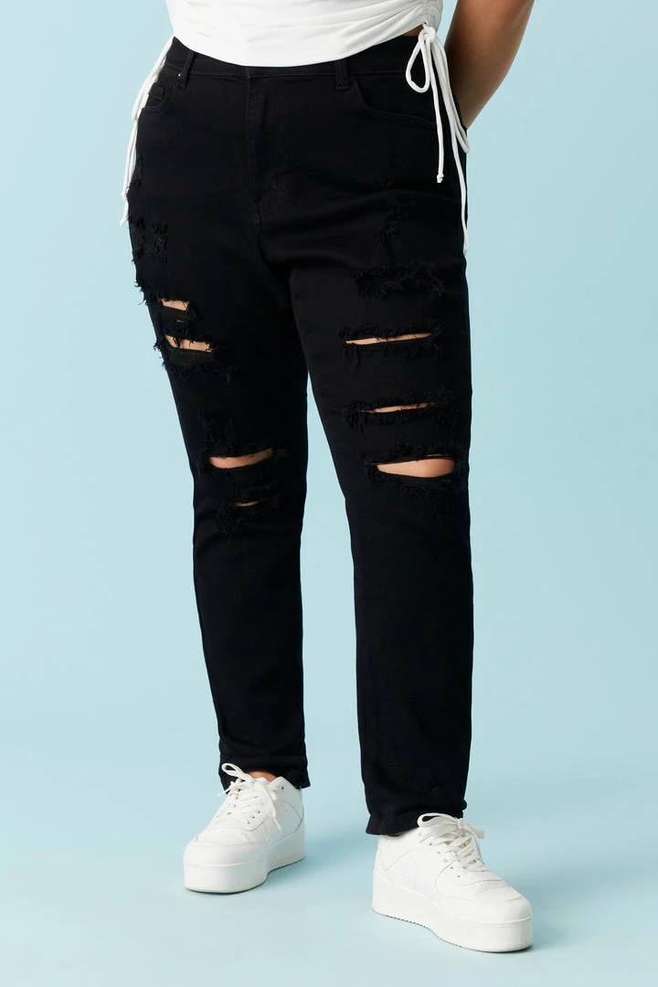 Stitches Ladies Plus Size Distressed Black Wash Boyfriend Jean Bottoms 2 Stitches Ladies Plus Size Distressed Black Wash Boyfriend Jean Bottoms