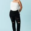 Stitches Ladies Plus Size Distressed Black Wash Boyfriend Jean Bottoms