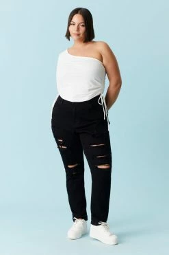 Stitches Ladies Plus Size Distressed Black Wash Boyfriend Jean Bottoms