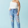 Stitches Ladies Plus Size Distressed Light Wash Boyfriend Jean