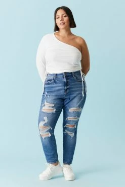 Stitches Ladies Plus Size Distressed Medium Wash Boyfriend Jean