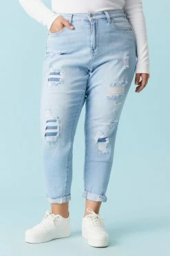 Stitches Ladies Plus Size Repaired Light Wash Mom Jean