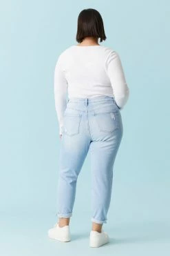 Stitches Ladies Plus Size Repaired Light Wash Mom Jean 5 Stitches Ladies Plus Size Repaired Light Wash Mom Jean