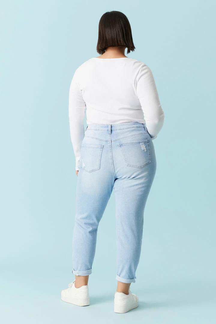 Stitches Ladies Plus Size Repaired Light Wash Mom Jean 3 Stitches Ladies Plus Size Repaired Light Wash Mom Jean