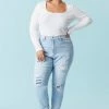 Stitches Ladies Plus Size Repaired Light Wash Mom Jean