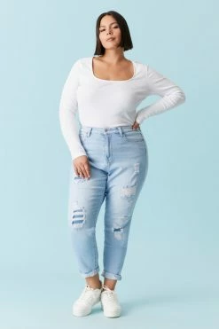 Stitches Ladies Plus Size Repaired Light Wash Mom Jean