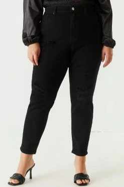 Stitches Ladies Bottoms Plus Size High Rise Distressed Mom Jean