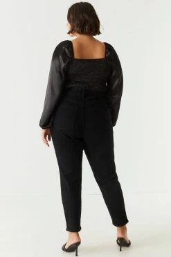 Stitches Ladies Bottoms Plus Size High Rise Distressed Mom Jean