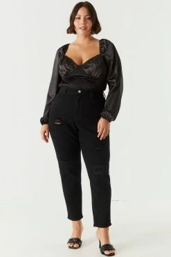 Stitches Ladies Bottoms Plus Size High Rise Distressed Mom Jean