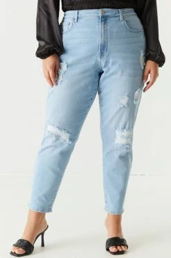 Stitches Ladies Bottoms Plus Size High Rise Distressed Mom Jean