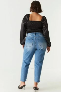 Stitches Ladies Bottoms Plus Size High Rise Distressed Mom Jean