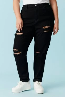 Stitches Ladies Plus Size Distressed Black Wash Mom Jean