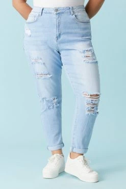 Stitches Ladies Plus Size Distressed Light Wash Mom Jean