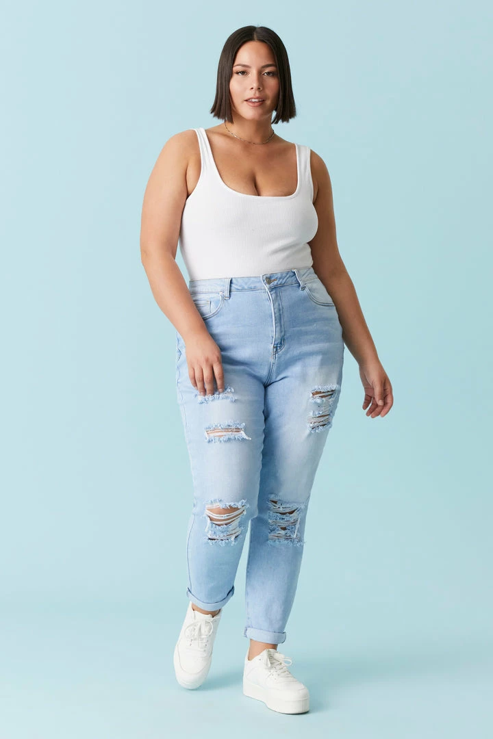 Stitches Ladies Plus Size Distressed Light Wash Mom Jean 1 Stitches Ladies Plus Size Distressed Light Wash Mom Jean