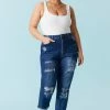 Stitches Ladies Plus Size Distressed Dark Wash Mom Jean