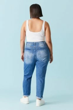 Stitches Ladies Plus Size Distressed Medium Wash Mom Jean Bottoms 5 Stitches Ladies Plus Size Distressed Medium Wash Mom Jean Bottoms