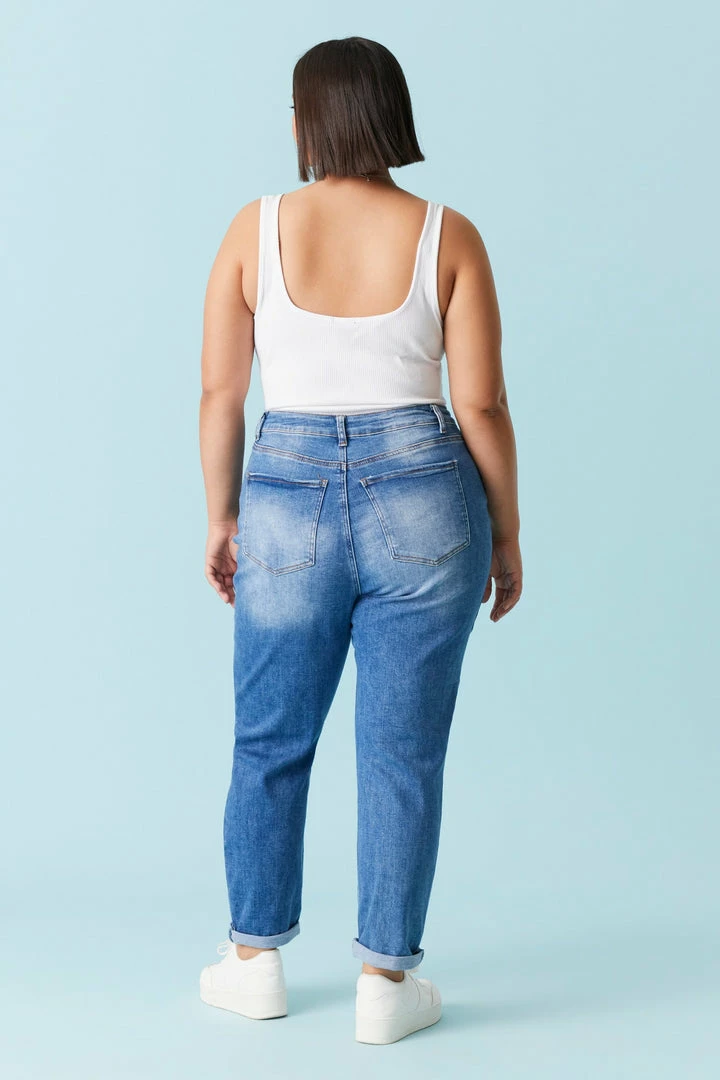 Stitches Ladies Plus Size Distressed Medium Wash Mom Jean Bottoms 3 Stitches Ladies Plus Size Distressed Medium Wash Mom Jean Bottoms