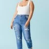 Stitches Ladies Plus Size Distressed Medium Wash Mom Jean Bottoms