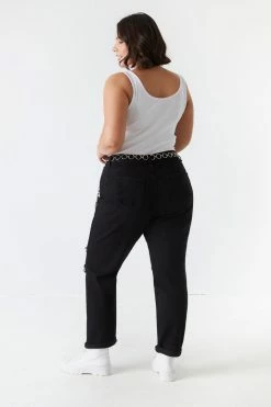 Stitches Ladies Bottoms Plus Size Distressed Black Boyfriend Jean