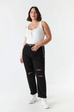 Stitches Ladies Bottoms Plus Size Distressed Black Boyfriend Jean