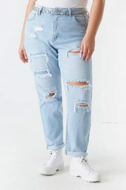 Stitches Ladies Plus Size Distressed Bleached Denim Boyfriend Jean