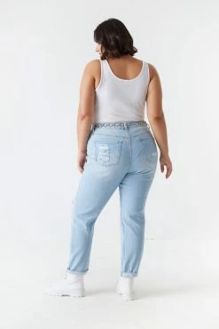 Stitches Ladies Plus Size Distressed Bleached Denim Boyfriend Jean