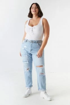 Stitches Ladies Plus Size Distressed Bleached Denim Boyfriend Jean