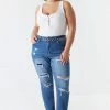 Stitches Ladies Bottoms Plus Size Distressed Medium Wash Denim Boyfriend Jean