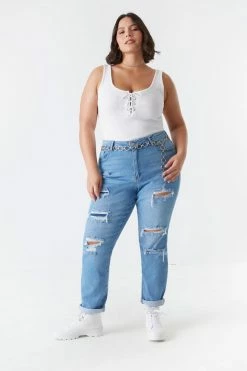 Stitches Ladies Plus Size Distressed Boyfriend Jean