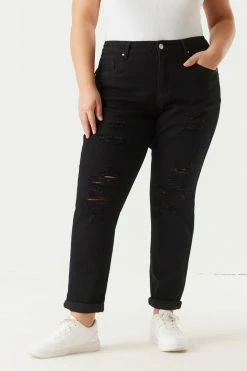 Stitches Ladies Plus Size Distressed Rolled Cuff Boyfriend Jean