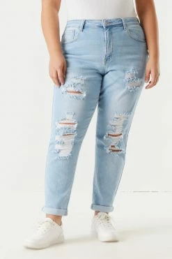 Stitches Ladies Plus Size Distressed Rolled Cuff Boyfriend Jean