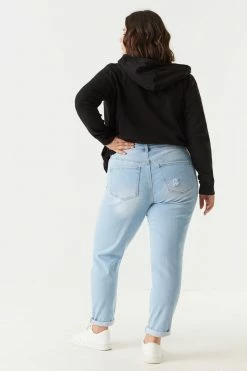 Stitches Ladies Plus Size Distressed Rolled Cuff Boyfriend Jean