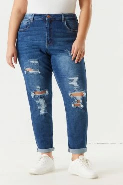 Stitches Ladies Plus Size Distressed Rolled Cuff Boyfriend Jean