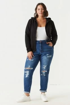 Stitches Ladies Plus Size Distressed Rolled Cuff Boyfriend Jean