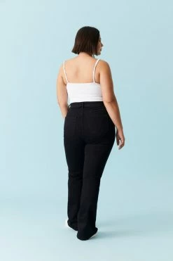 Stitches Ladies Plus Size Distressed Black Wash Flare Jean Bottoms