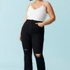 Stitches Ladies Plus Size Distressed Black Wash Flare Jean Bottoms