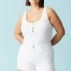 Stitches Ladies Plus Size White Wash Distressed Rolled Hem Denim Short