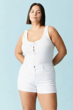 Stitches Ladies Plus Size White Wash Distressed Rolled Hem Denim Short