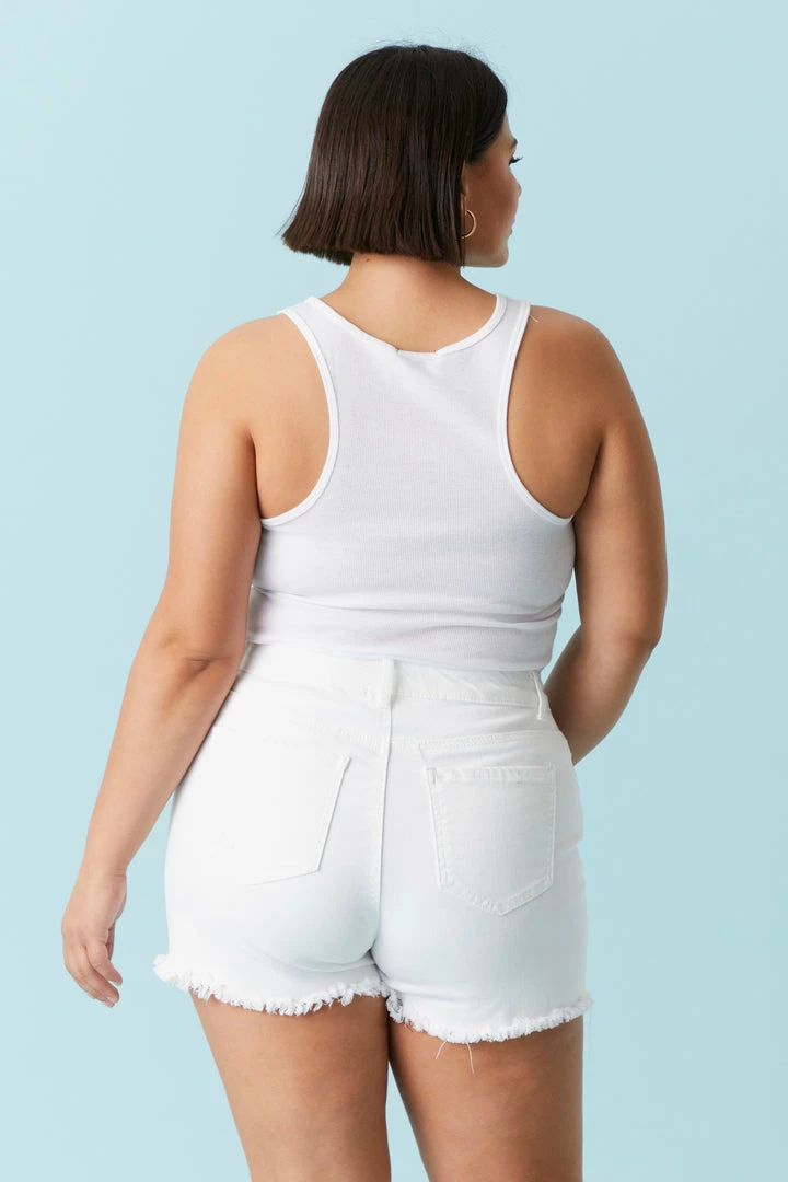 Stitches Ladies Plus Size Distressed Raw Hem White Wash Denim Short 2 Stitches Ladies Plus Size Distressed Raw Hem White Wash Denim Short