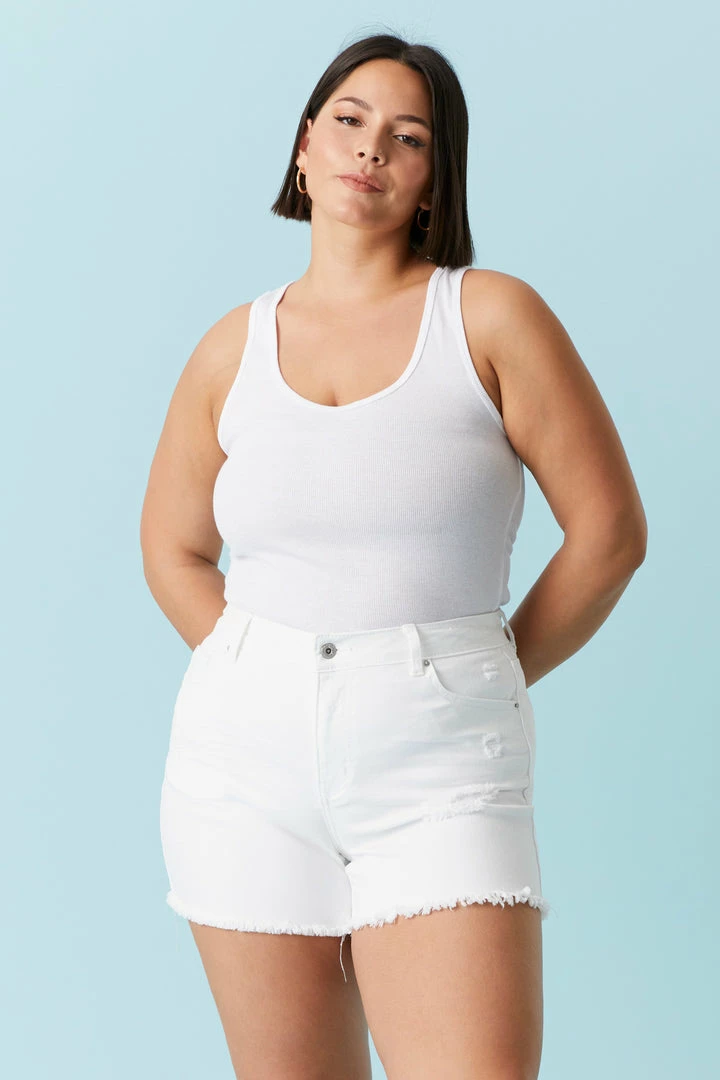 Stitches Ladies Plus Size Distressed Raw Hem White Wash Denim Short 1 Stitches Ladies Plus Size Distressed Raw Hem White Wash Denim Short