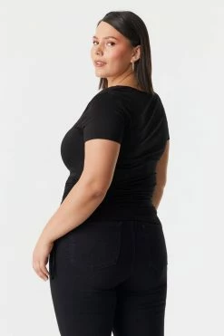 Stitches Ladies Tops Plus Size Side Ruched Scoop Neck T-Shirt