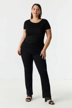 Stitches Ladies Tops Plus Size Side Ruched Scoop Neck T-Shirt