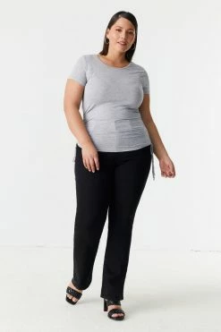 Stitches Ladies Tops Plus Size Side Ruched Scoop Neck T-Shirt